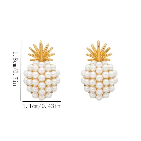 Mini Pearl and Gold Pineapple Stud Earrings - Picture 2 of 5